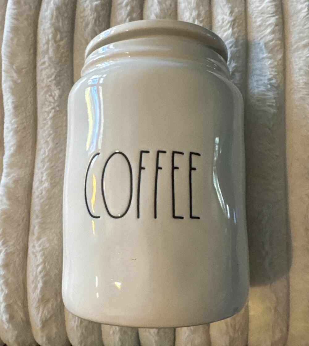 RAE DUNN Artisan Collection ~ Ceramic Farmhouse Coffee Canister ~ White Black
